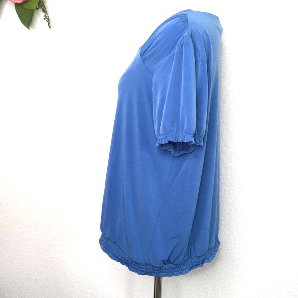 NEW Catherine Malandrino blue blouse blue cap sleeve top M - Picture 2 of 7